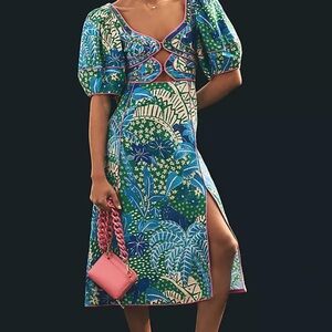 NWT Farm Rio Jungle Print Dress Floral Blue and Green Dress